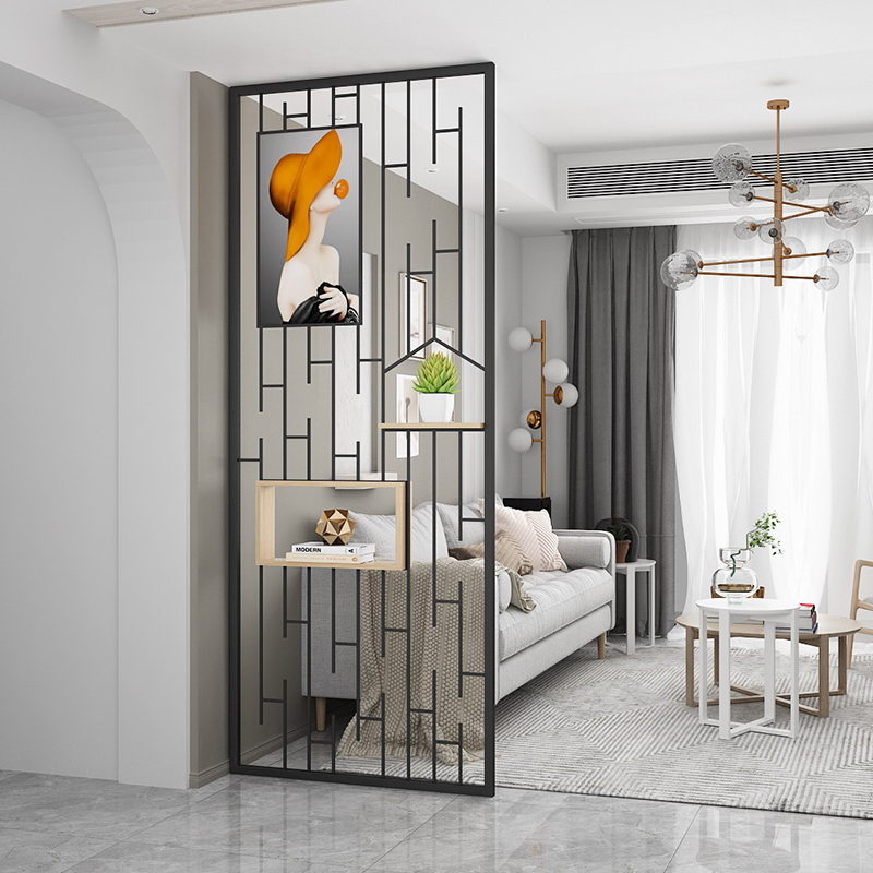 新中式屏風(fēng)不銹鋼隔斷輕奢金屬客廳現(xiàn)代簡約玄關(guān)餐廳裝飾定制